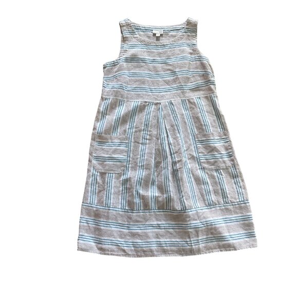 J. Jill Love Linen Striped Sleeveless Dress S Petite 100% Linen Blue & White - Picture 1 of 6